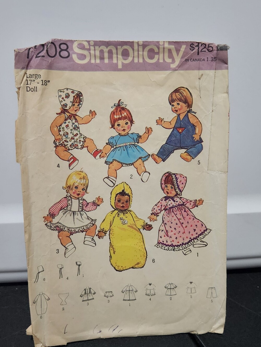 Simplicity 7208 Vintage Doll Clothes Dress Sewing Patterns Vtg Paper 1970s